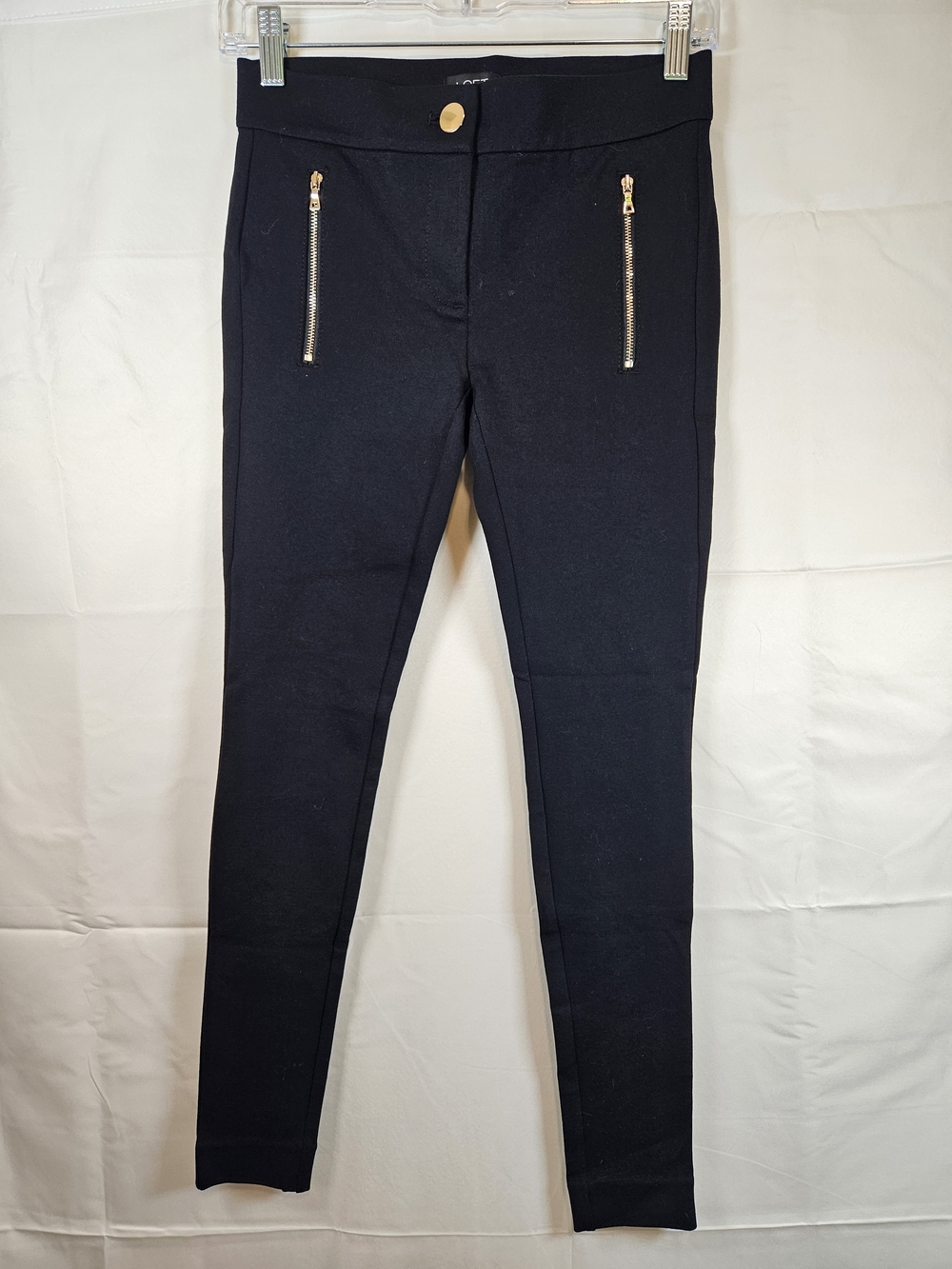 LOFT Black Skinny Pants with Gold Zipper Accents Whimsigoth Grunge Office